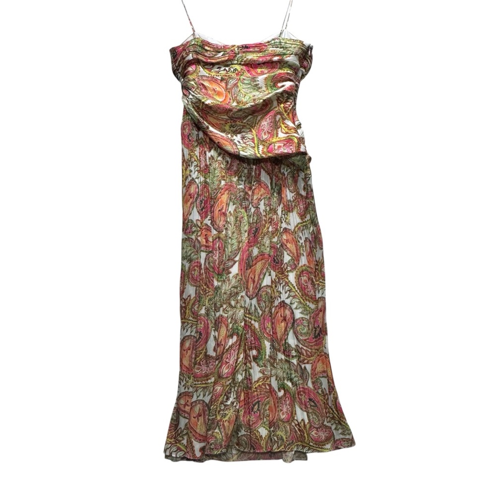 Badgley Mischka Elegant Paisley Print Ruched Maxi Designer Dress Size 6 - Picture 5 of 10
